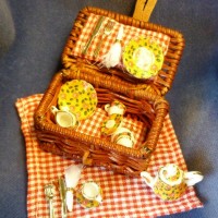 Picnic Basket with Yellow and Pink Tea Set